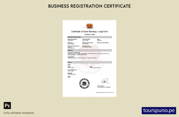 listo para imprimir Certificado de buena reputación de Nueva Guinea Plantilla de